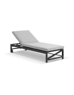 Kansas Outdoor Aluminium Sun Lounge on Wheels Charcoal & Textured Olefin Grey Cushions