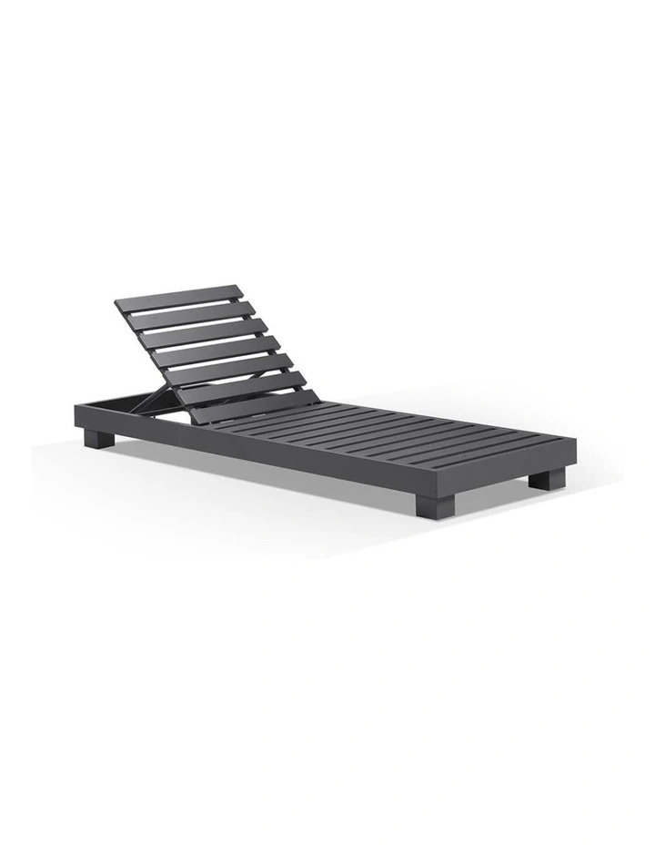 Santorini Aluminium Sun Lounge Charcoal With Round Side Table & Denim Grey Cushions image 4