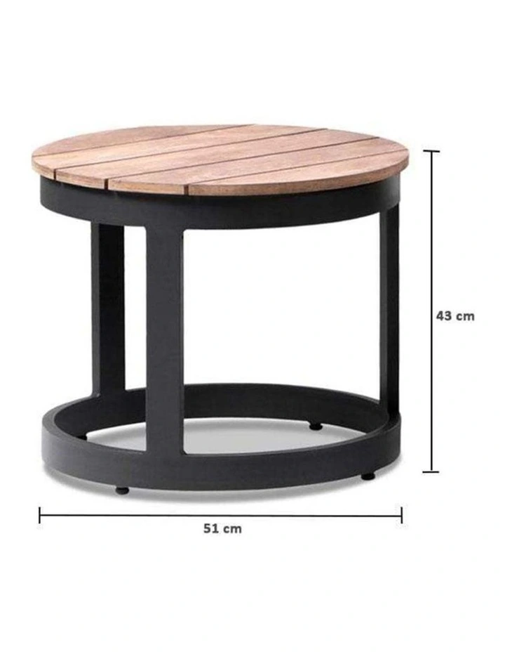 Santorini Aluminium Sun Lounge Charcoal With Round Side Table & Denim Grey Cushions image 5