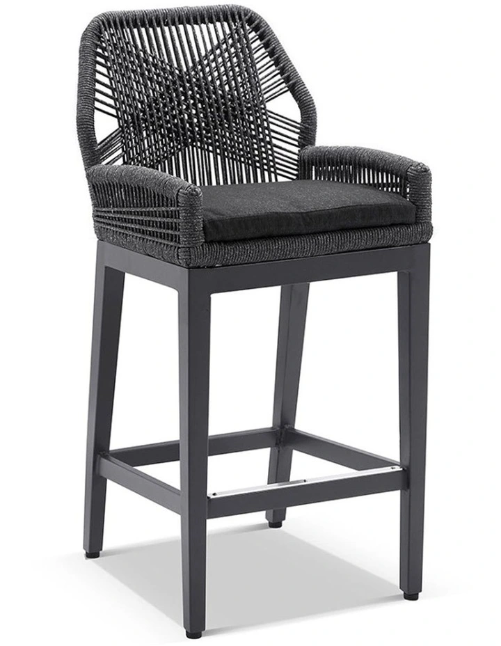 Hugo Ceramic 1.5m Aluminium Bar Table Charcoal With 4 Rope Stools & Carbon Grey/Denim Grey Cushions image 2