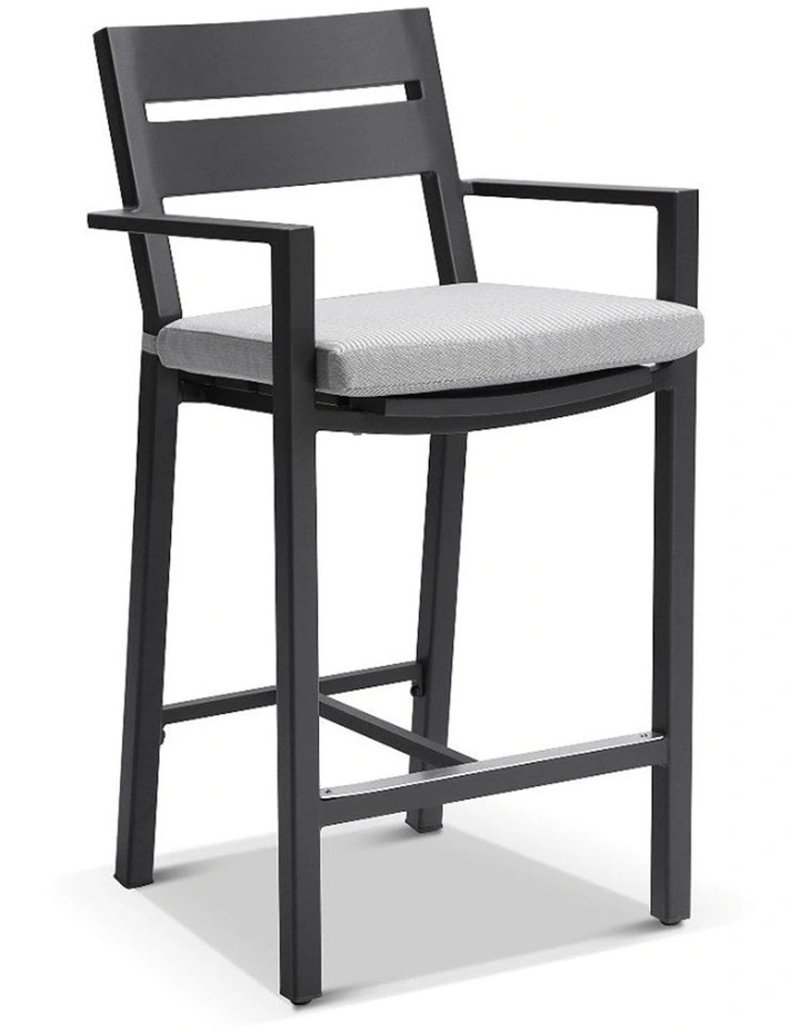 Santorini Outdoor Aluminium 2m Bar Table Charcoal With 8 Stools & Light Grey Cushions image 2
