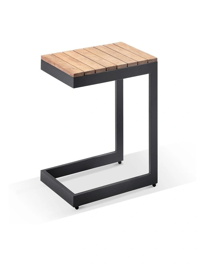 Balmoral Outdoor Aluminium & Teak Lounge Charcoal With Side Table Denim Grey Cushions image 3