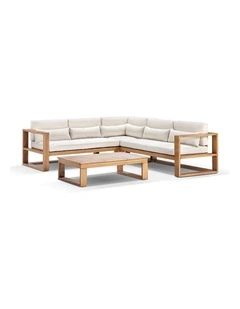 Santorini Package A Outdoor Aluminium Corner Lounge Teak Look & Cream Cushions