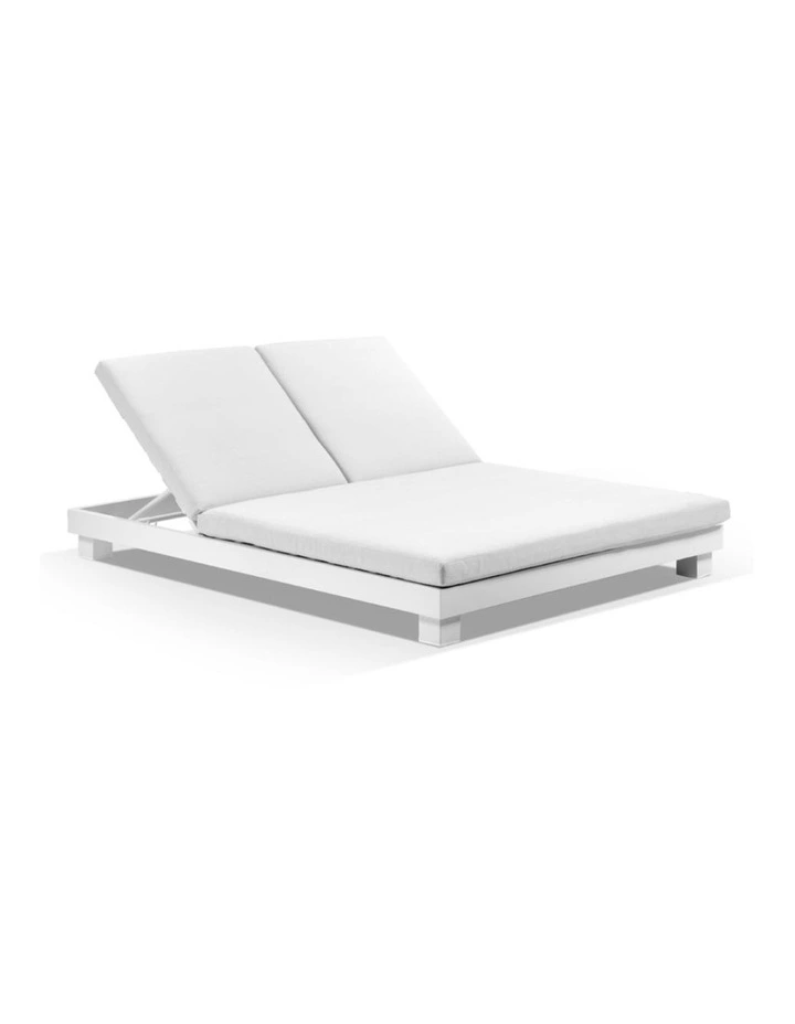 Santorini Aluminium Double Sun Lounge White & Sunbrella Canvas Cushions image 1