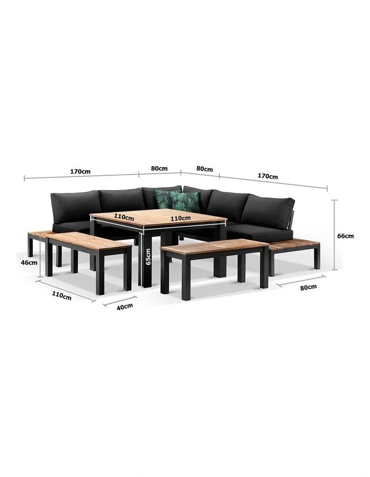 Nova Outdoor Aluminium Lounge and Dining Setting Charcoal & Denim Grey Cushions image 5