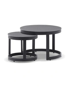 Hugo Outdoor Round Ceramic and Aluminium Coffee Table Set Charcoal