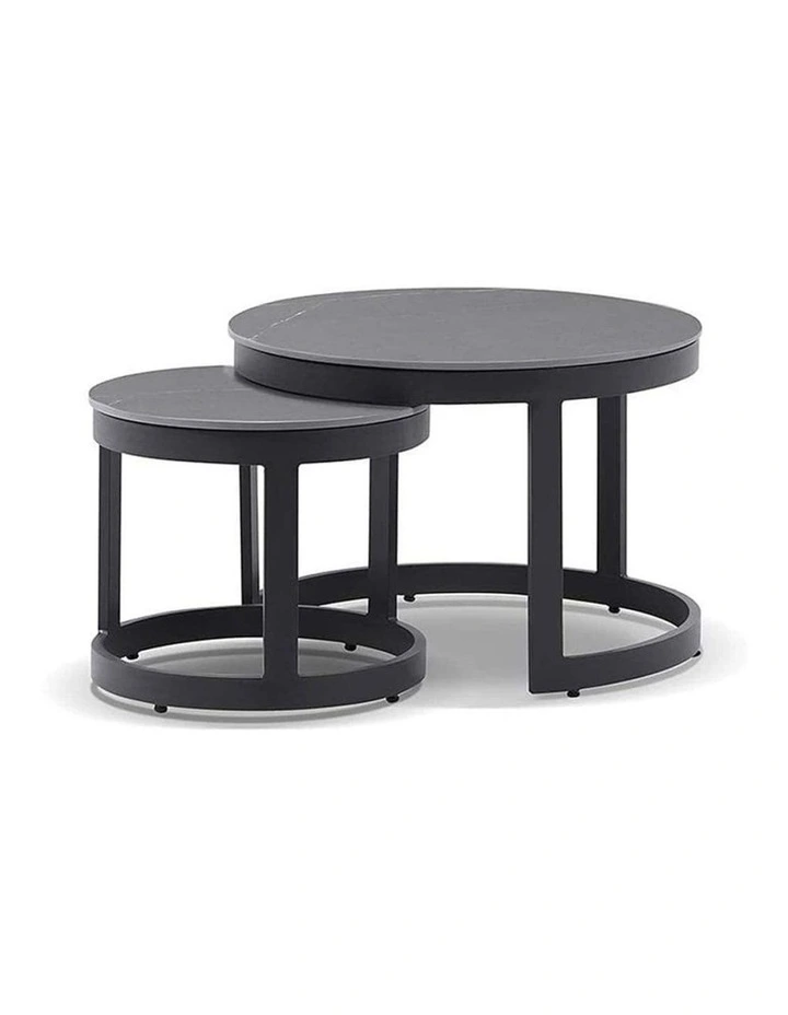 Hugo Outdoor Round Ceramic and Aluminium Coffee Table Set Charcoal image 1