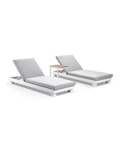 Santorini Aluminium Sun Lounge Set White With Side Table & Textured Olefin Grey Cushions