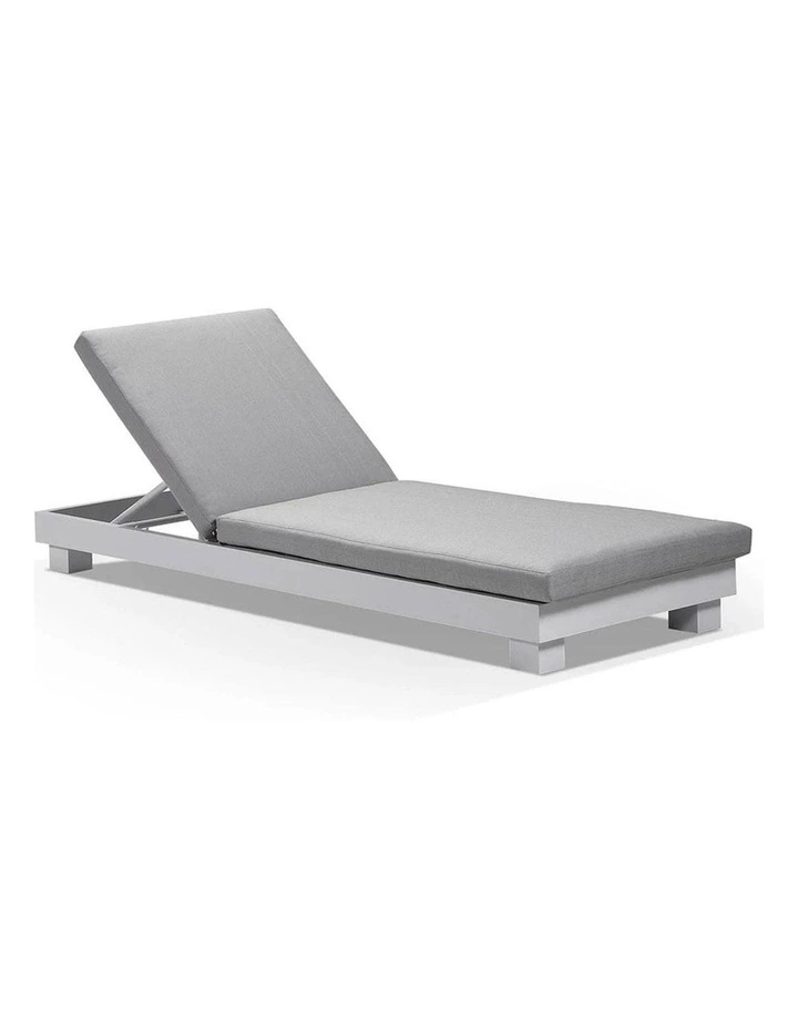 Santorini Aluminium Sun Lounge Set White With Side Table & Textured Olefin Grey Cushions image 2