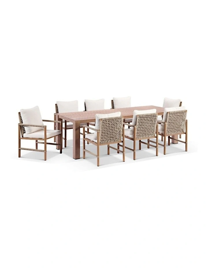 Entertainer 2.45cm Outdoor Aluminium Dining Table Mahogany With 8 Avery Rope Chairs & Bone Cushions image 6