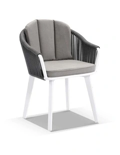 Alpine 6 Seater Rope and Aluminium Dining Table Chairs Setting Frost White
