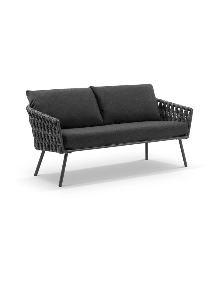 Lismore 2 Seater Outdoor Aluminium and Rope Lounge Charcoal & Carbon Grey Rope/Denim Cushions image 1