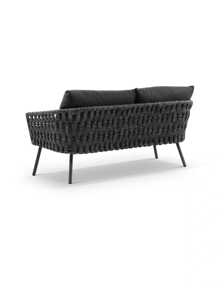 Lismore 2 Seater Outdoor Aluminium and Rope Lounge Charcoal & Carbon Grey Rope/Denim Cushions image 2