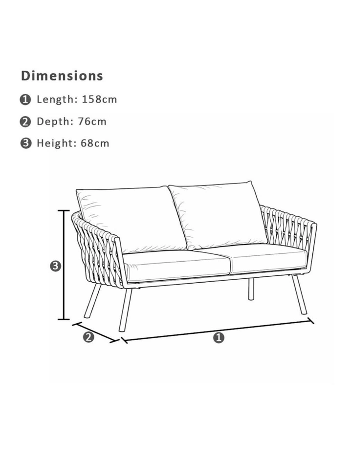 Lismore 2 Seater Outdoor Aluminium and Rope Lounge Charcoal & Carbon Grey Rope/Denim Cushions image 3