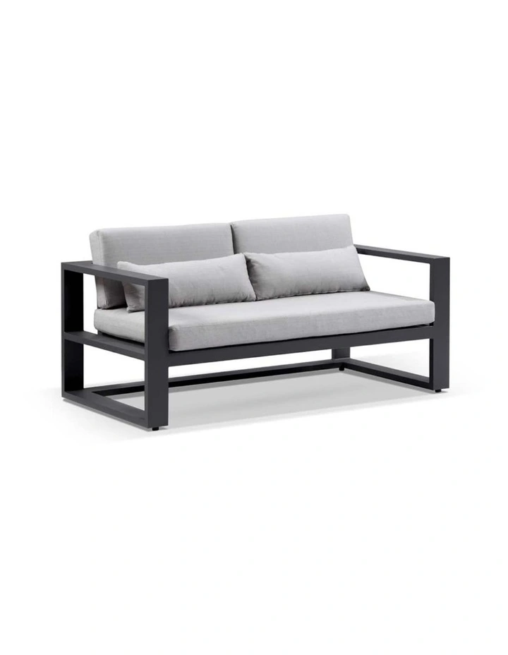 Santorini 2 1 1 Outdoor Aluminium Lounge Set Charcoal With Coffee Table & Olefin Light Grey Cushions image 2