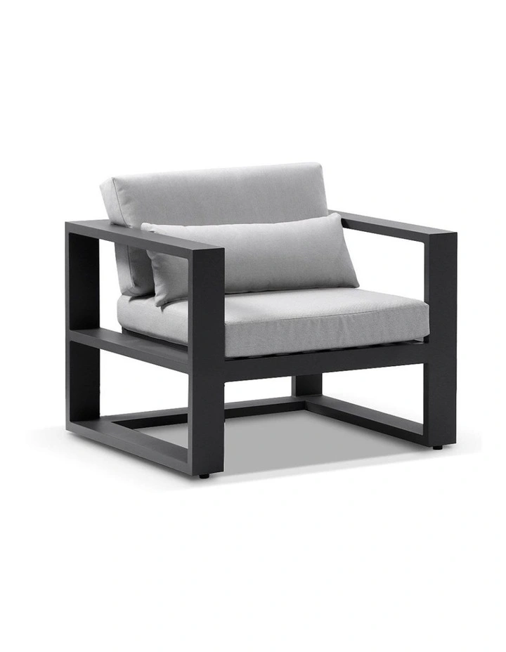 Santorini 2 1 1 Outdoor Aluminium Lounge Set Charcoal With Coffee Table & Olefin Light Grey Cushions image 3