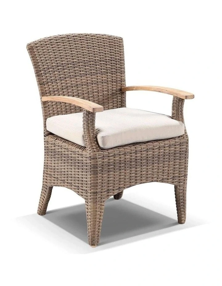 Sahara 8 Rectangle Teak top Dining Table Setting Brushed Wheat With Kai Chairs & Cream Cushions image 3