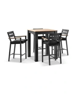 Balmoral 4 Seater Square Bar Table Charcoal With Capri Stools & Denim Grey Cushions