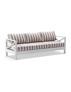 Kansas 3 seater Outdoor Aluminium Lounge in Sunbrella White & Maxim Heather Beige Cushions
