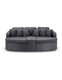 Noosa Outdoor Wicker 4 Piece Modular Garden Daybed Charcoal & Denim Grey Cushions