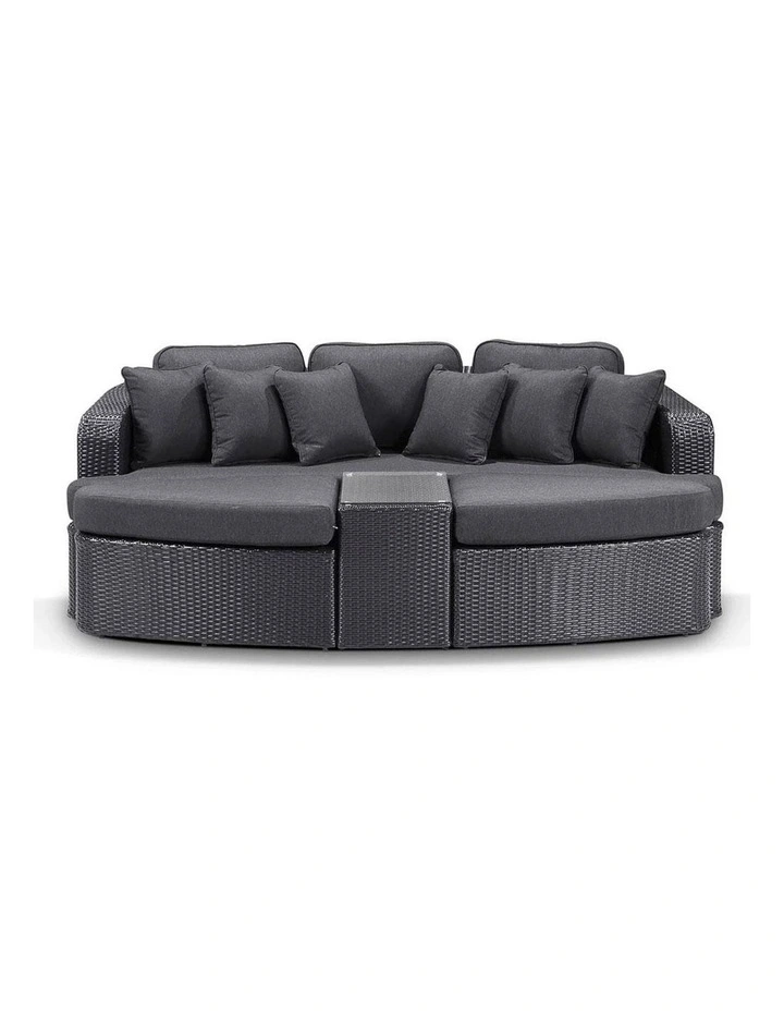 Noosa Outdoor Wicker 4 Piece Modular Garden Daybed Charcoal & Denim Grey Cushions image 1