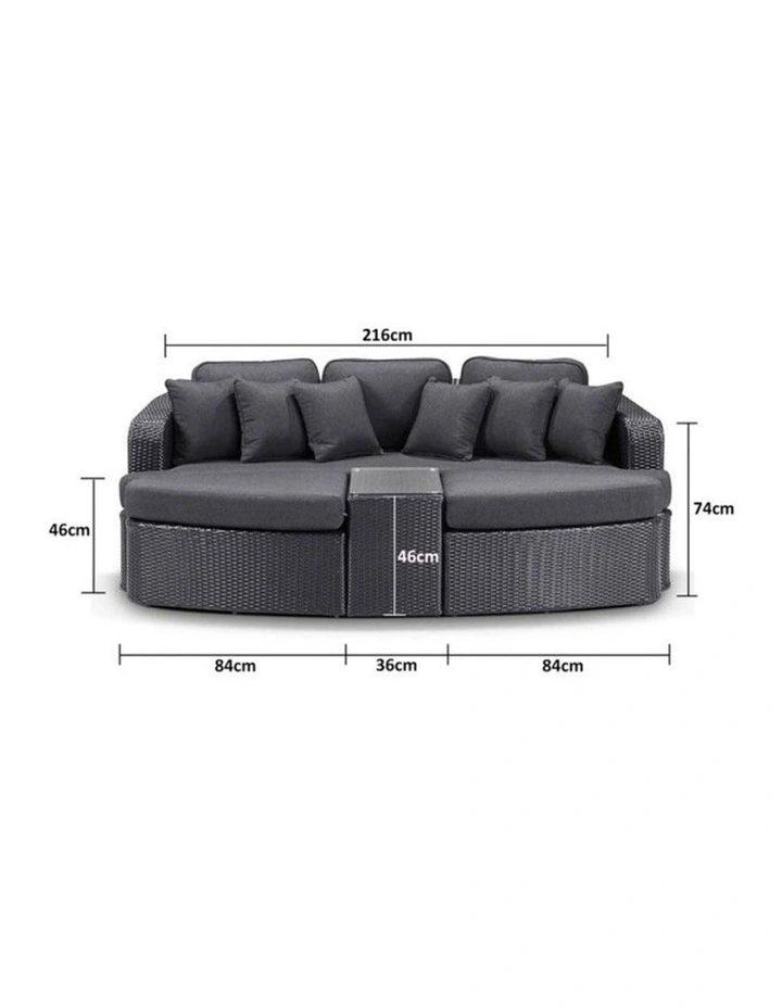 Noosa Outdoor Wicker 4 Piece Modular Garden Daybed Charcoal & Denim Grey Cushions image 3