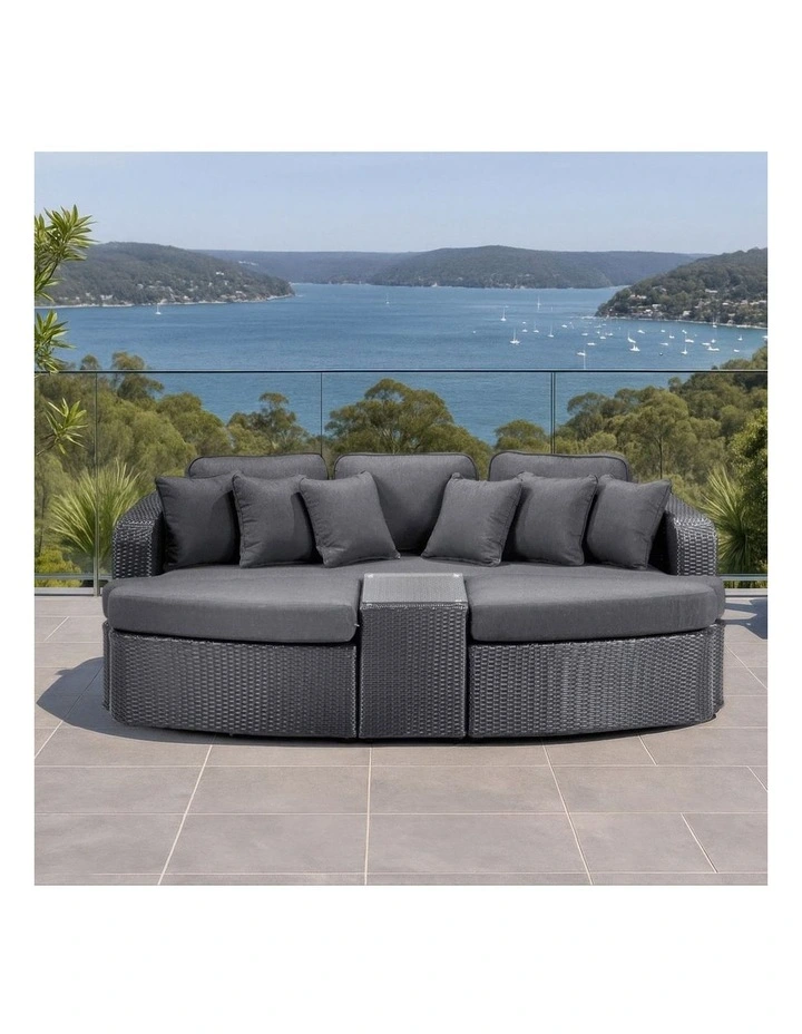 Noosa Outdoor Wicker 4 Piece Modular Garden Daybed Charcoal & Denim Grey Cushions image 4