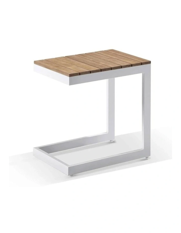 Santorini Aluminium Double Sun Lounge White With Side Table & Denim Grey Cushions image 3