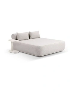 Norfolk Outdoor Aluminium Double Sun Lounge Daybed Light Dune With Side Table & Sandstone Cushions