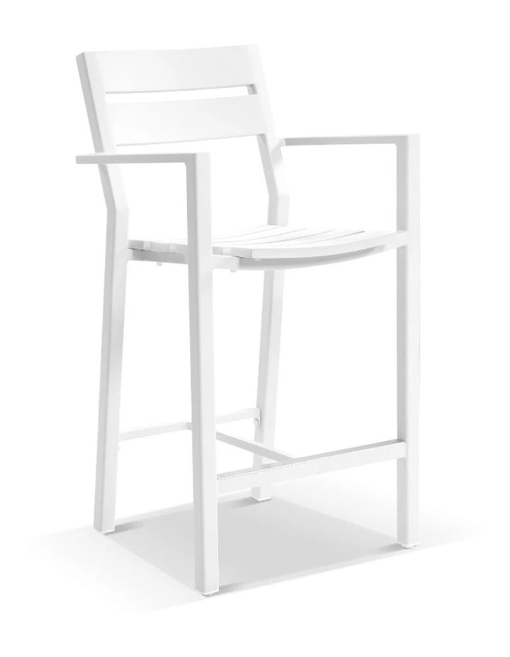Santorini Outdoor Aluminium 1.5m Bar Table White With 6 stools & Textured Grey Cushions image 3