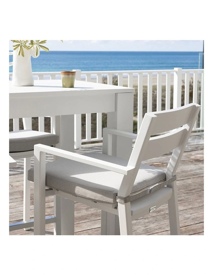 Santorini Outdoor Aluminium 1.5m Bar Table White With 6 stools & Textured Grey Cushions image 6