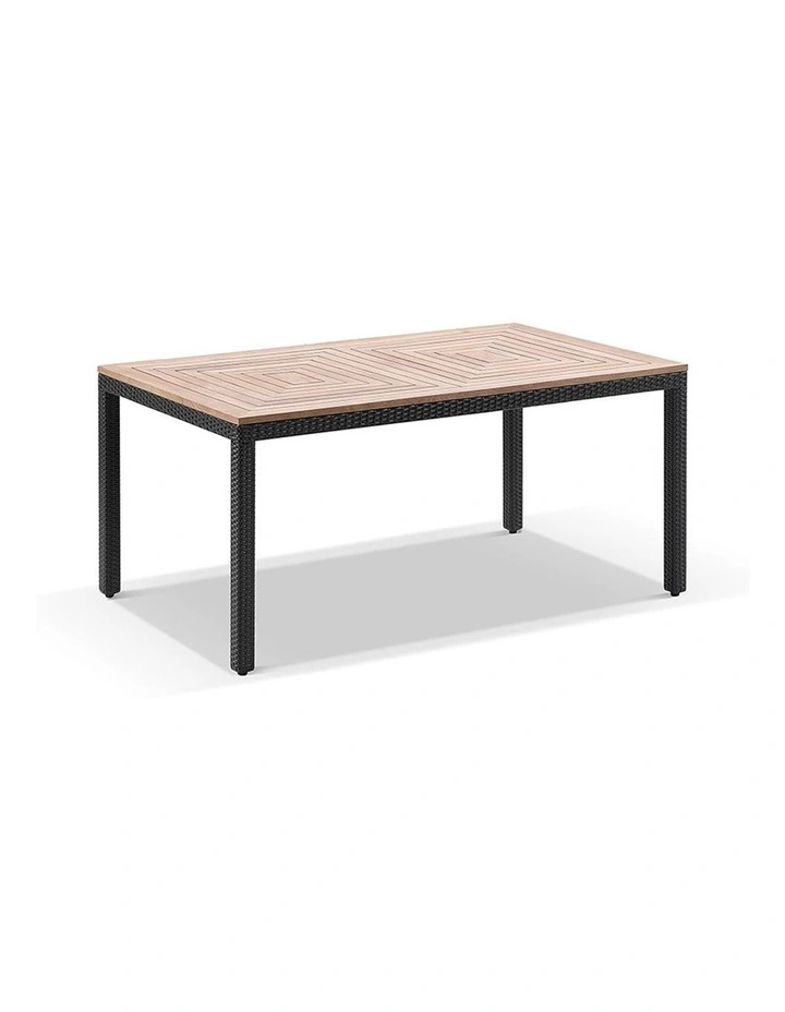 Sahara 6 Seater Teak Top Table Charcoal With Kai Outdoor Wicker Chairs & Denim Grey Cushions image 2