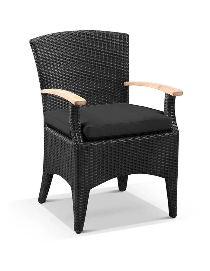 Sahara 6 Seater Teak Top Table Charcoal With Kai Outdoor Wicker Chairs & Denim Grey Cushions image 3
