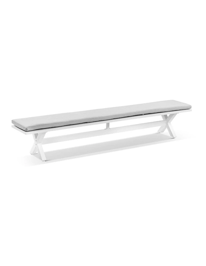 Tahitian 3m Outdoor Aluminium Dining Setting White With Bench Seats & Textured Olefin Grey Cushions image 3