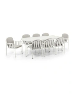 Mornington Outdoor 2.2m Rectangle Dining Setting with 8x Chairs White