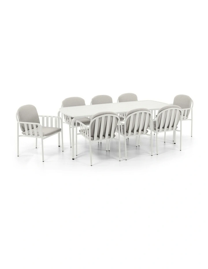 Mornington Outdoor 2.2m Rectangle Dining Setting with 8x Chairs White image 1