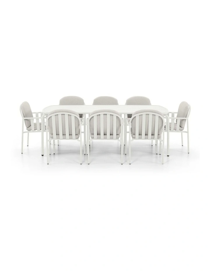 Mornington Outdoor 2.2m Rectangle Dining Setting with 8x Chairs White image 2
