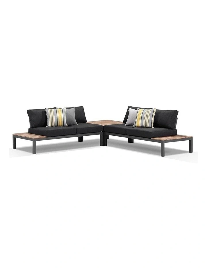 Nova Package B Outdoor Aluminium Modular Corner Lounge Charcoal & Denim Grey Cushions image 2