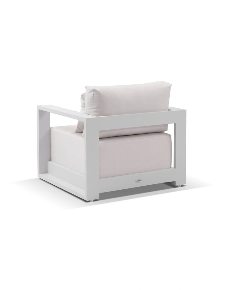 Whitehaven 1 Seater Outdoor Aluminium Lounge White & Sunbrella Canvas Cushions image 2