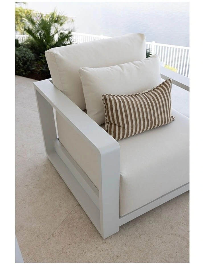 Whitehaven 1 Seater Outdoor Aluminium Lounge White & Sunbrella Canvas Cushions image 7