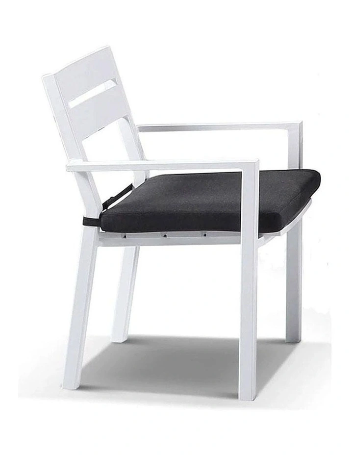 Tuscany 8 Seater Teak Top Aluminium Dining Setting White With Santorini Chairs & Denim Grey Cushions image 2
