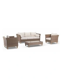 Carolina 3 1 1 Seater Outdoor Wicker Lounge Set Brushed Wheat With Coffee Table & Cream Cushions