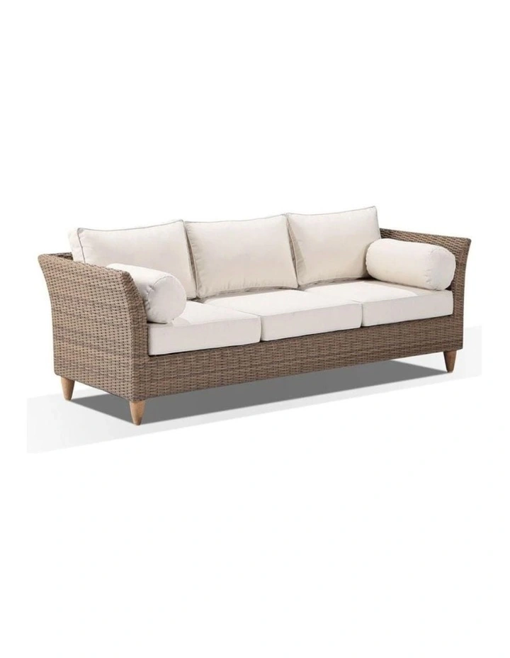 Carolina 3 1 1 Seater Outdoor Wicker Lounge Set Brushed Wheat With Coffee Table & Cream Cushions image 2