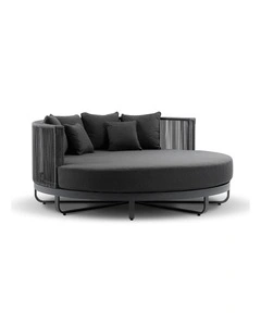 Cannes Large 2m Outdoor Round Aluminium and Rope Daybed Charcoal & Denim Grey Cushions