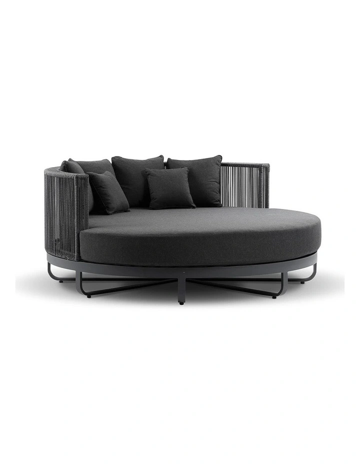 Cannes Large 2m Outdoor Round Aluminium and Rope Daybed Charcoal & Denim Grey Cushions image 1