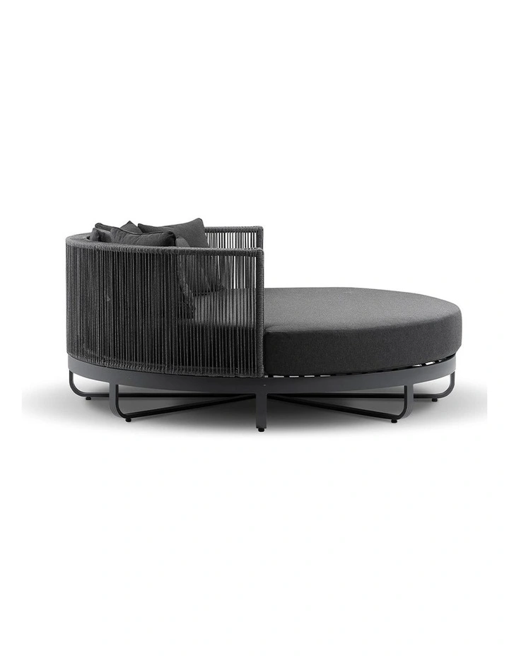 Cannes Large 2m Outdoor Round Aluminium and Rope Daybed Charcoal & Denim Grey Cushions image 3