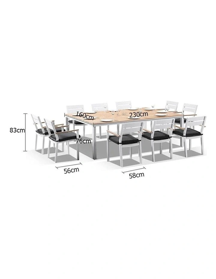 Tuscany 10 Seater Table White With Capri chairs with Teak Arm Rests & Denim Grey Cushions image 3