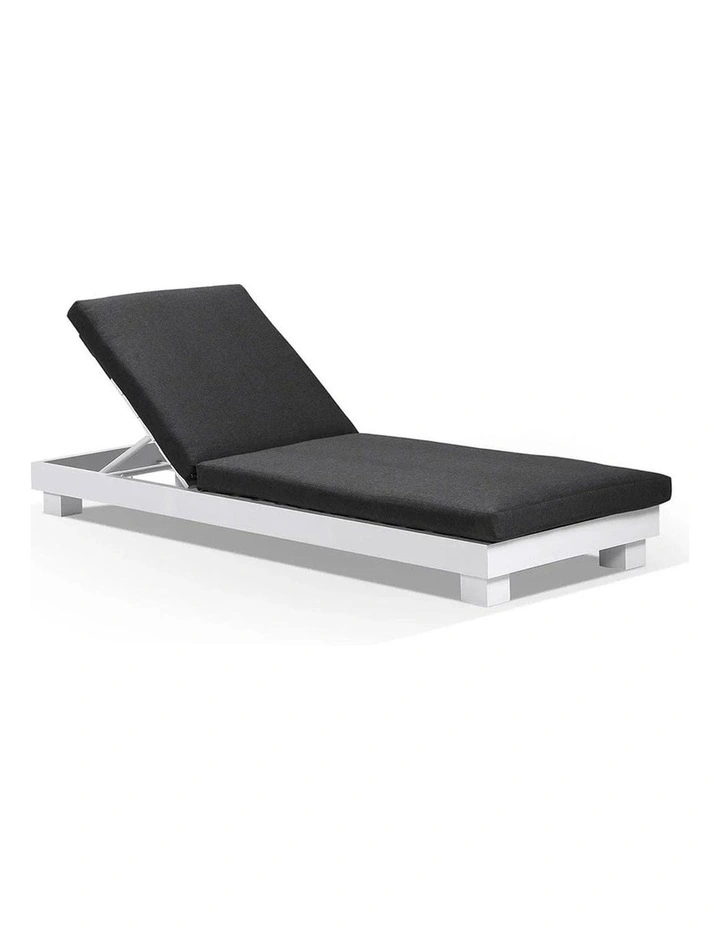 Santorini Aluminium Sun Lounge Set White With Round Table & Denim Grey Cushions image 2