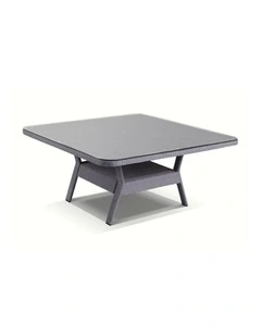 Low Dining Table 1.5m Square Glass Top in Textured wicker Brushed grey