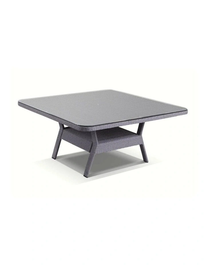 Low Dining Table 1.5m Square Glass Top in Textured wicker Brushed grey image 1